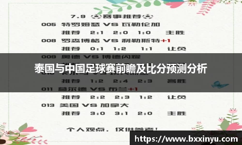 泰国与中国足球赛前瞻及比分预测分析